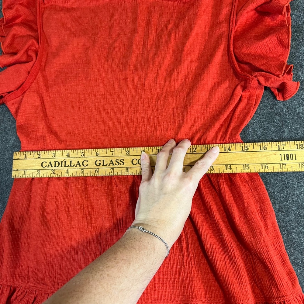 Max Studio Red Flutter Sleeve Tiered Mini Dress V-Neck Crinkle Gauze Cottagecore - Picture 7 of 12